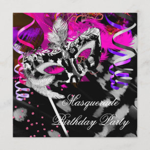 Verjaardag Masquerade Party Black Silver Pink Kaart
