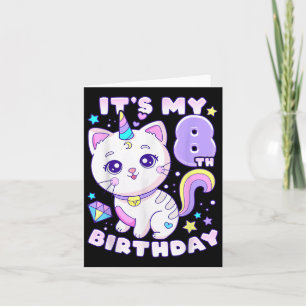 Verjaardag Meisje 8 jaar, Kat, Eenhoorn, 8e Geboor Kaart