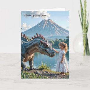 Verjaardag Meisje Aait een Dinosaurus Kaart