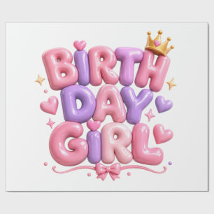 Verjaardag Meisje Ballon Letters PNG   Schattige R Cadeaupapier