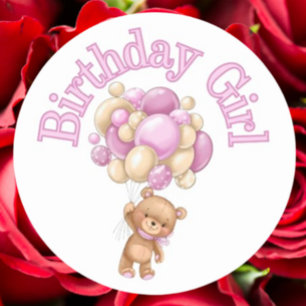 Verjaardag Meisje Beer Baby shower Ronde Sticker