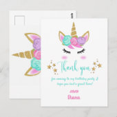 Verjaardag meisje eenhoorn thema dank je briefkaart (Voorkant / Achterkant)