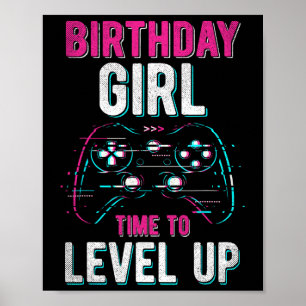 Verjaardag Meisje Level Up Video Game Verjaardagsf Poster