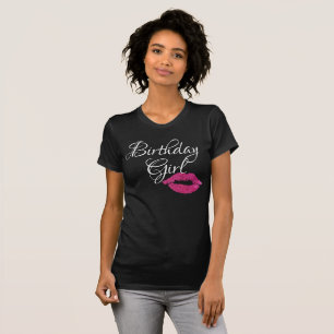 Verjaardag Meisje Roze Glitter Lippen Sparkle Zwar T-shirt
