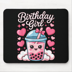 Verjaardag Meisje Schattig Roze Strik Bubbel Boba Muismat