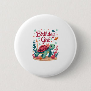 Verjaardag Meisje Zee Schildpad Thema Verjaardagsf Ronde Button 5,7 Cm