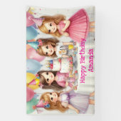 Verjaardag meisjes gepersonaliseerde roze banner (Verticaal)
