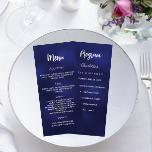 Verjaardag Menu programma navy blauw wit