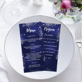 Verjaardag Menu programma navy blauw zilver sparkl