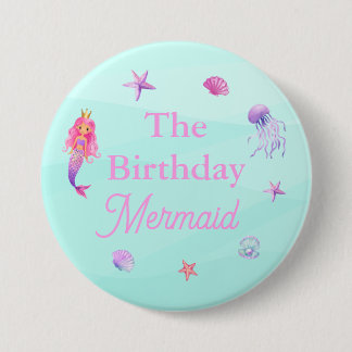 Verjaardag Mermaid Party Ronde Button 7,6 Cm