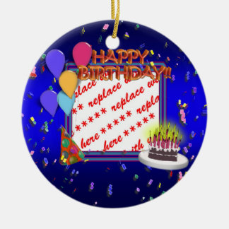 Verjaardag met Confetti Fotolijst Keramisch Ornament