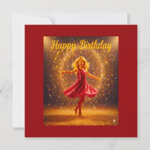 Verjaardag met jonge dansende meisje en glitter kaart