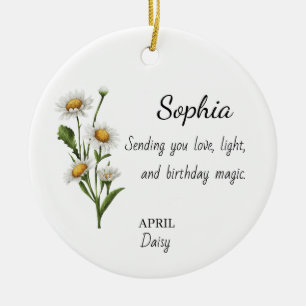 Verjaardag met naam April Daisy Keramisch Ornament