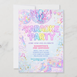 Verjaardag met roze discomirror en karaoke kaart