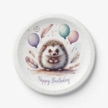 Verjaardag met schattige waterverf egel en ballonn