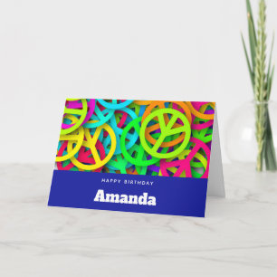 Verjaardag met vredestekenpatroon groovy sixtiger  kaart