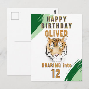 Verjaardag met waterverf Tijgerkop  Briefkaart
