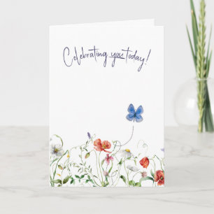 Verjaardag met wilde bloem en vlinder kaart