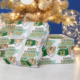 Verjaardag met wilde tijgerkop aquarel cadeaupapier