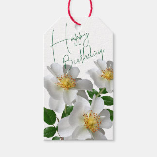 Verjaardag met witte bloem cadeaulabel