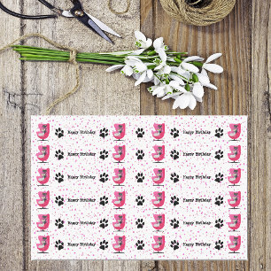 Verjaardag Mid Century Cats Roze Stoel Paw Prints Tissuepapier