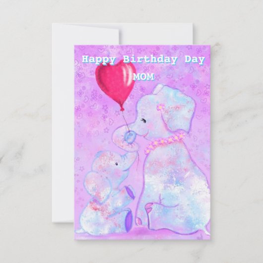 Verjaardag Moeder's Kaart Olifant Moeder en Baby (Voorkant)