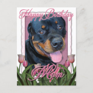 Verjaardag MOM - Roze Tulpen - Rottweiler - Harley Briefkaart