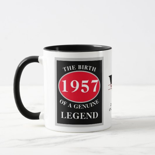 Verjaardag Monogram Jaar toevoegen en Naam Zwart R Mok (Links)