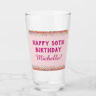 Verjaardag Mooie Roze Kleurrijke Confetti Pint Glas