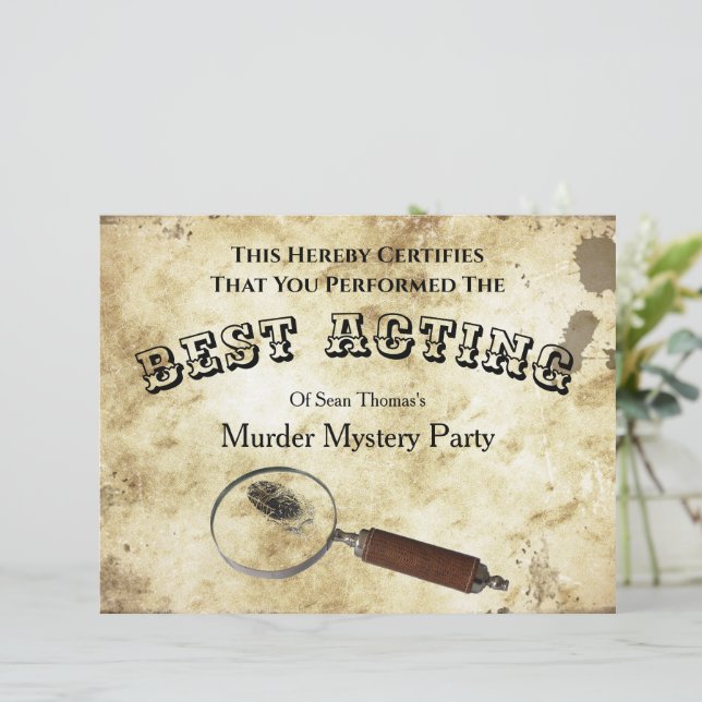 Verjaardag Moord Mysterie Certificaat (Staand voorkant)
