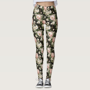 Verjaardag Naadloze roze en witte pioenroos Bloeme Leggings