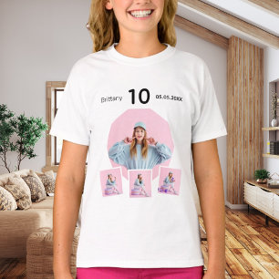 Verjaardag naam leeftijd foto collage meisje t-shirt