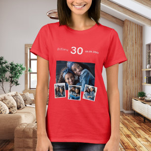 Verjaardag naam leeftijd foto collage rood t-shirt
