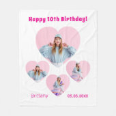 Verjaardag naam leeftijd foto hart collage meisje fleece deken (Voorkant)