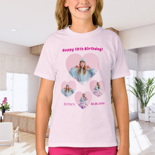 Verjaardag naam leeftijd foto hart collage meisje  t-shirt