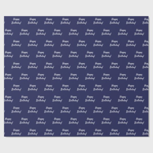 Verjaardag navy blauw wit cadeaupapier (Vlak)
