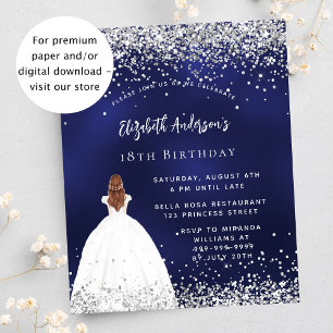 Verjaardag navy blauwe glitter jurk budget uitnodi flyer