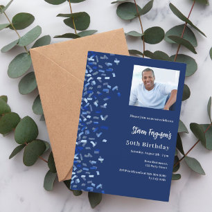 Verjaardag navy blue foto confetti kaart