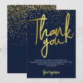 Verjaardag Navy Gold Typografie Bedankkaart (Voorkant / Achterkant)