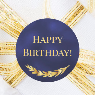 Verjaardag navyblauw gouden decor ronde sticker