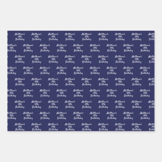 Verjaardag navyblauw witte naam script minimaal inpakpapier vel (Voorkant)