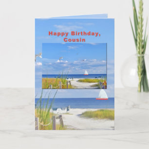 Verjaardag, neef, strand en oceaan Uitzicht Kaart