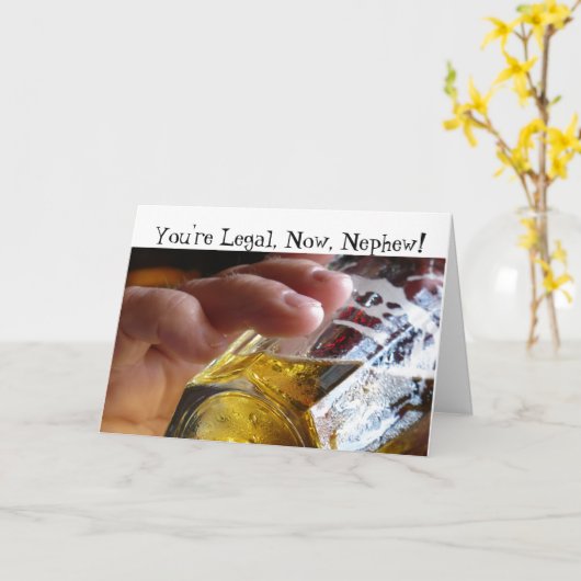 Verjaardag, neef, wettelijk, 21. Bier in glas. Kaart (Gele Bloem)
