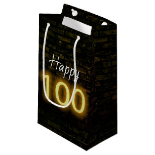 Verjaardag Neon 100 Bord op Baksteen Klein Cadeauzakje