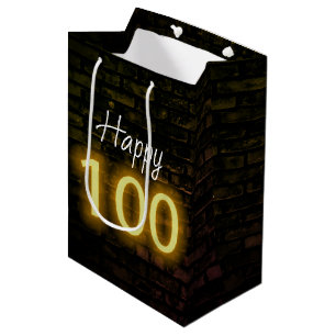 Verjaardag Neon 100 Bord op Baksteen Medium Cadeauzakje