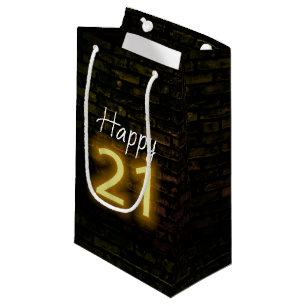 Verjaardag Neon 21 Teken op Baksteen Klein Cadeauzakje