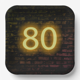 Verjaardag Neon 80 Bord op Bakstenen Muur