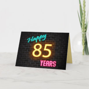 Verjaardag neon 85 teken op baksteen kaart