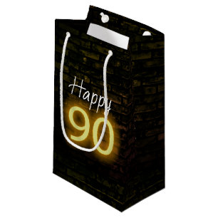 Verjaardag Neon 90 Bord op Baksteen Klein Cadeauzakje