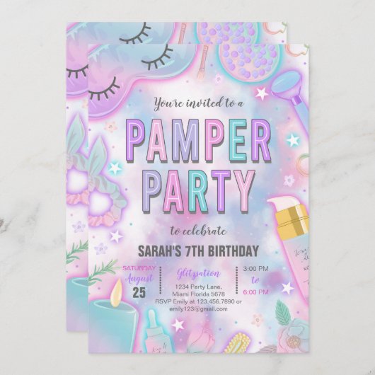 Verjaardag Neon Glow Pamper Spa Party Kaart (Voorkant / Achterkant)